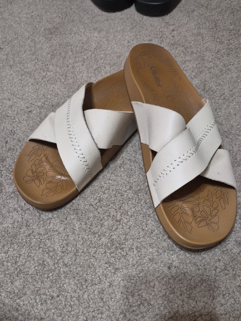 OluKai Women’s White Leather Crisscross Slide Sandals - Picture 2 of 2